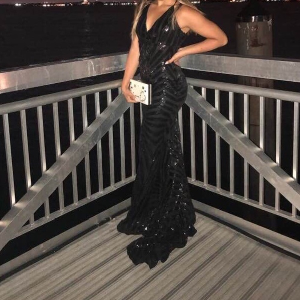 Black sequin evening dress